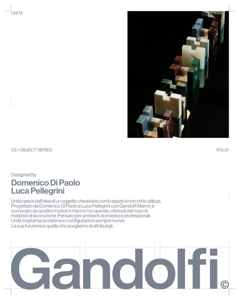 Pagina editoriale del progetto Gandolfi con fotografie e testi